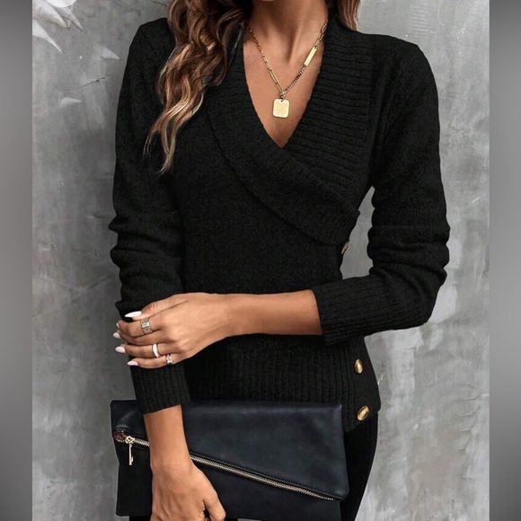 Boho shawl button detail sweater top - Picture 4 of 16